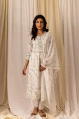 Linen Cotton White Colour Top Bottom Dupatta Set-MLWSHKS4345WHT