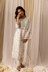 Linen Cotton White Colour Top Bottom Dupatta Set-MLWSHKS4345WHT