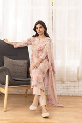 Linen Cotton Peach Colour Top Bottom Dupatta Set-MLWSHKS4346PCH