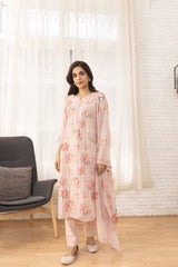 Linen Cotton Peach Colour Top Bottom Dupatta Set-MLWSHKS4346PCH