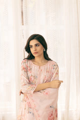 Linen Cotton Peach Colour Top Bottom Dupatta Set-MLWSHKS4346PCH
