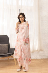 Linen Cotton Peach Colour Top Bottom Dupatta Set-MLWSHKS4346PCH