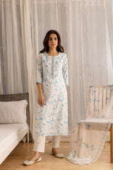 Linen Cotton White Colour Top Bottom Dupatta Set-MLWSHKS4347WHT