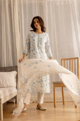 Linen Cotton White Colour Top Bottom Dupatta Set-MLWSHKS4347WHT