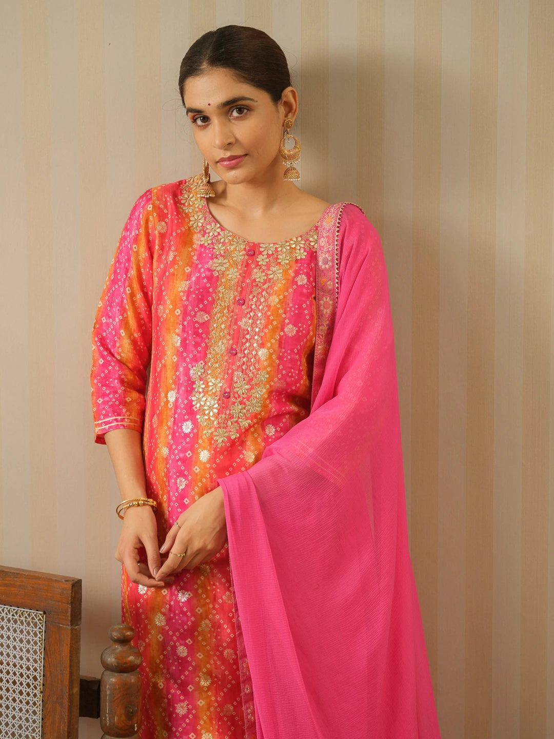Dola Jecquard Pink Colour Top Bottom Dupatta Set