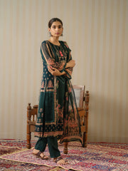 Oraganza Fabric Green Colour Top Bottom Dupatta Set-MLWSHKS4350GRN