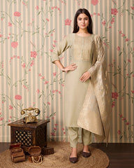 Chinon Silk Fabric Olive Colour Top Bottom Dupatta Set-MLWSHKS4351OLV
