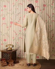 Chinon Silk Fabric Olive Colour Top Bottom Dupatta Set-MLWSHKS4351OLV