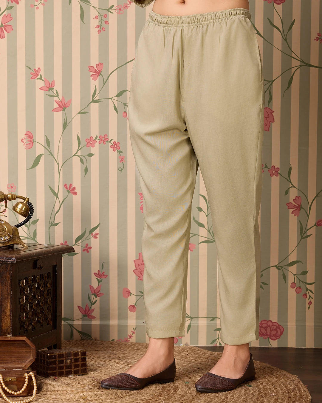 Chinon Silk Fabric Olive Colour Top Bottom Dupatta Set
