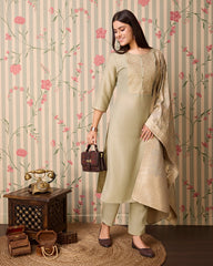 Chinon Silk Fabric Olive Colour Top Bottom Dupatta Set-MLWSHKS4351OLV