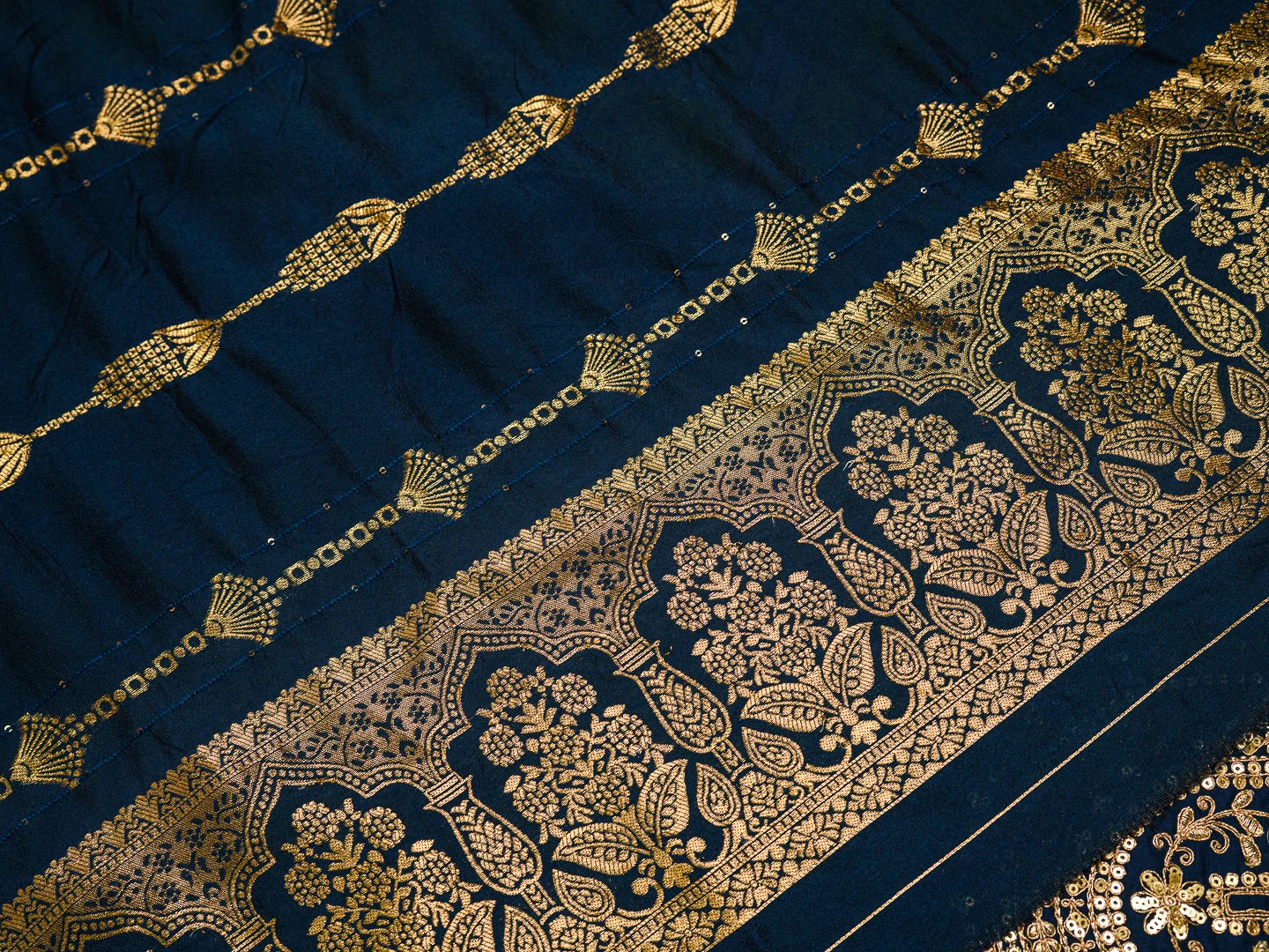 Chinon Silk Fabric Navy Blue Colour Top Bottom Dupatta Set
