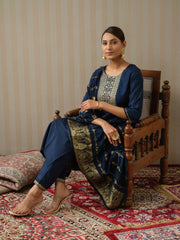 Chinon Silk Fabric Navy Blue Colour Top Bottom Dupatta Set-MLWSHKS4352MBL