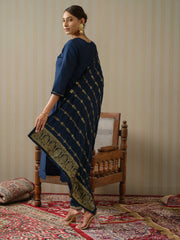 Chinon Silk Fabric Navy Blue Colour Top Bottom Dupatta Set-MLWSHKS4352MBL