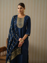 Chinon Silk Fabric Navy Blue Colour Top Bottom Dupatta Set-MLWSHKS4352MBL