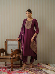 Chinon Silk Fabric Purple Colour Top Bottom Dupatta Set-MLWSHKS4353PUP