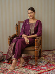 Chinon Silk Fabric Purple Colour Top Bottom Dupatta Set-MLWSHKS4353PUP