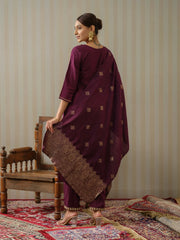 Chinon Silk Fabric Purple Colour Top Bottom Dupatta Set-MLWSHKS4353PUP