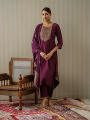 Chinon Silk Fabric Purple Colour Top Bottom Dupatta Set-MLWSHKS4353PUP