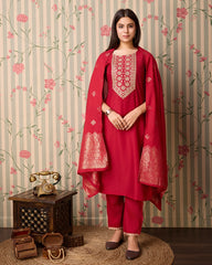 Chinon Silk Fabric Maoon Colour Top Bottom Dupatta Set-MLWSHKS4354MRN
