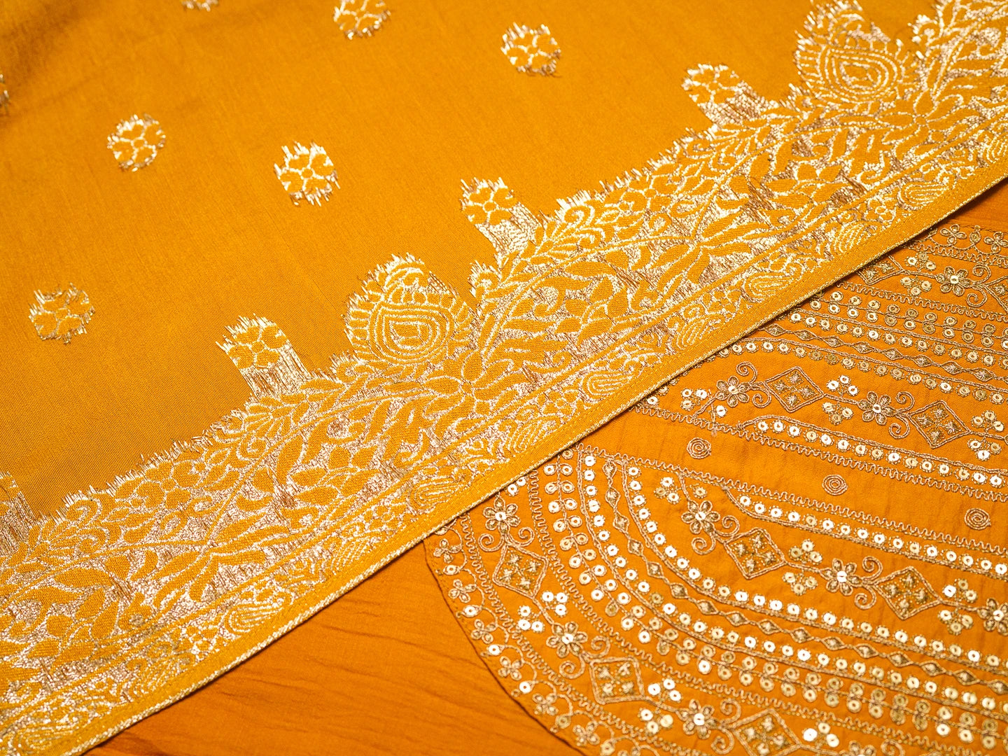 Chinon Silk Fabric Mustard Colour Top Bottom Dupatta Set