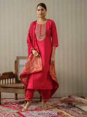 Chinon Silk Fabric Red Colour Top Bottom Dupatta Set-MLWSHKS4356RED