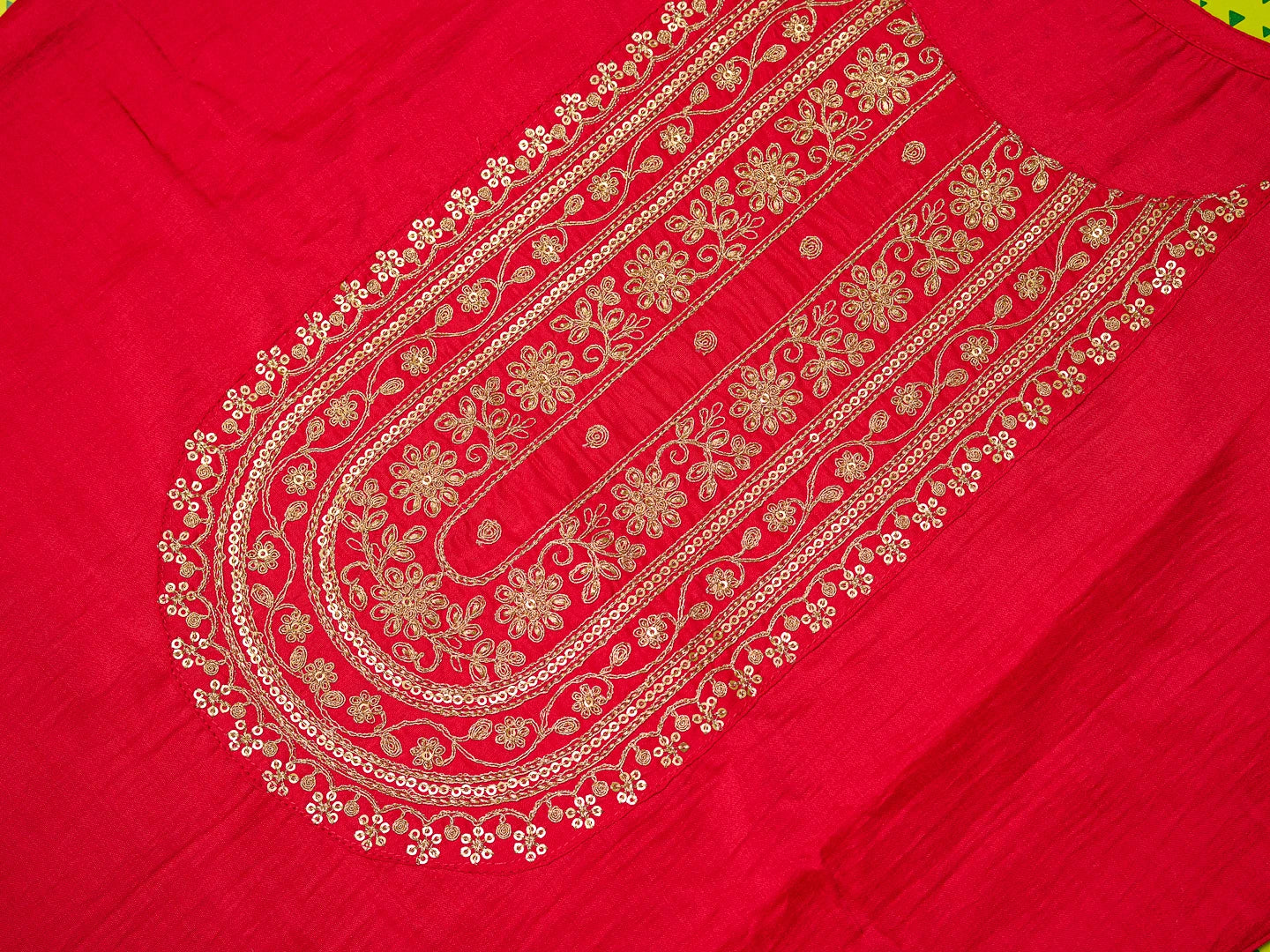 Chinon Silk Fabric Red Colour Top Bottom Dupatta Set
