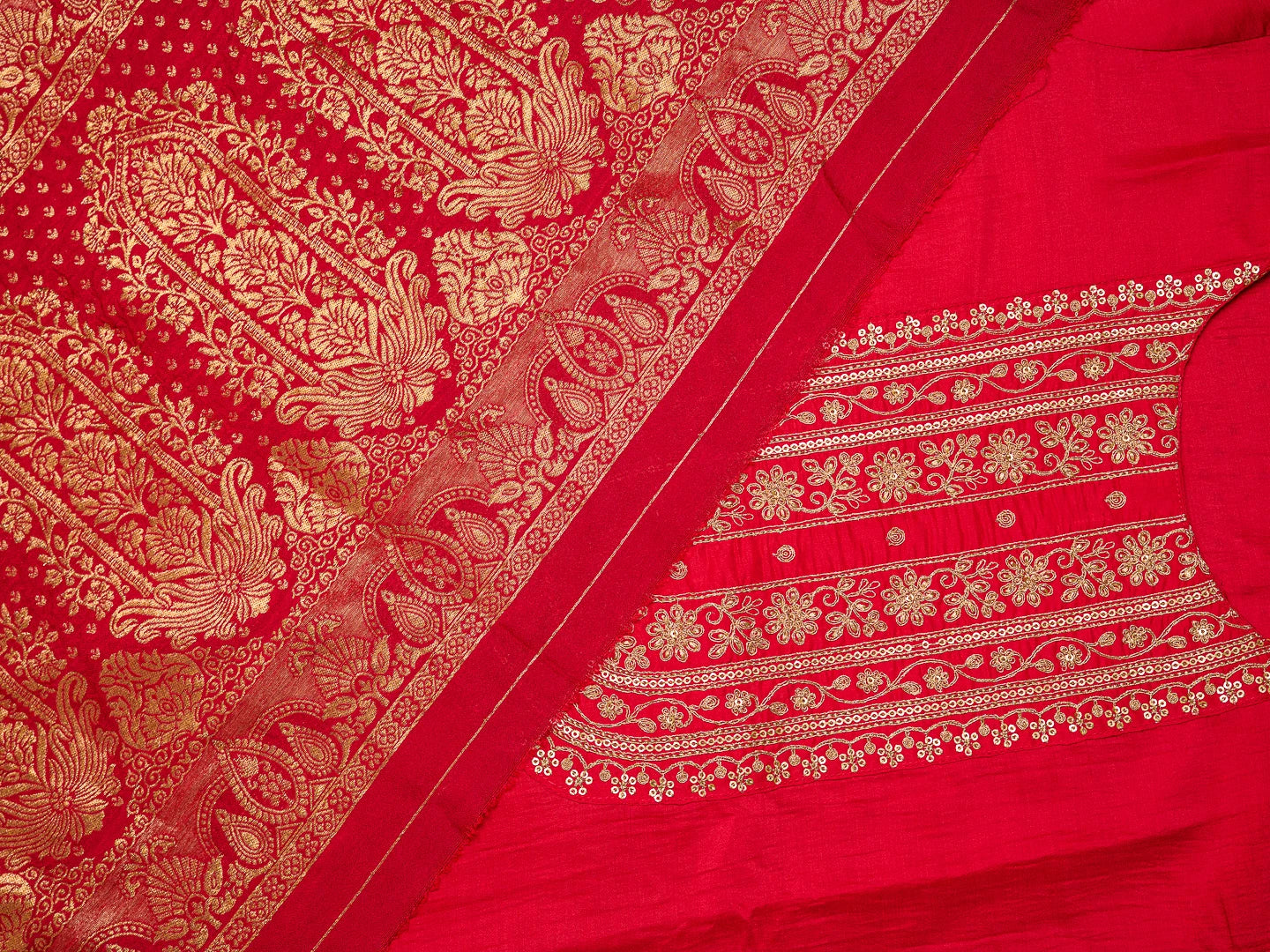 Chinon Silk Fabric Red Colour Top Bottom Dupatta Set