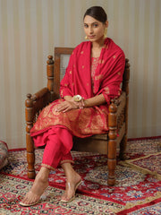 Chinon Silk Fabric Red Colour Top Bottom Dupatta Set-MLWSHKS4356RED