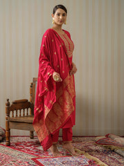 Chinon Silk Fabric Red Colour Top Bottom Dupatta Set-MLWSHKS4356RED