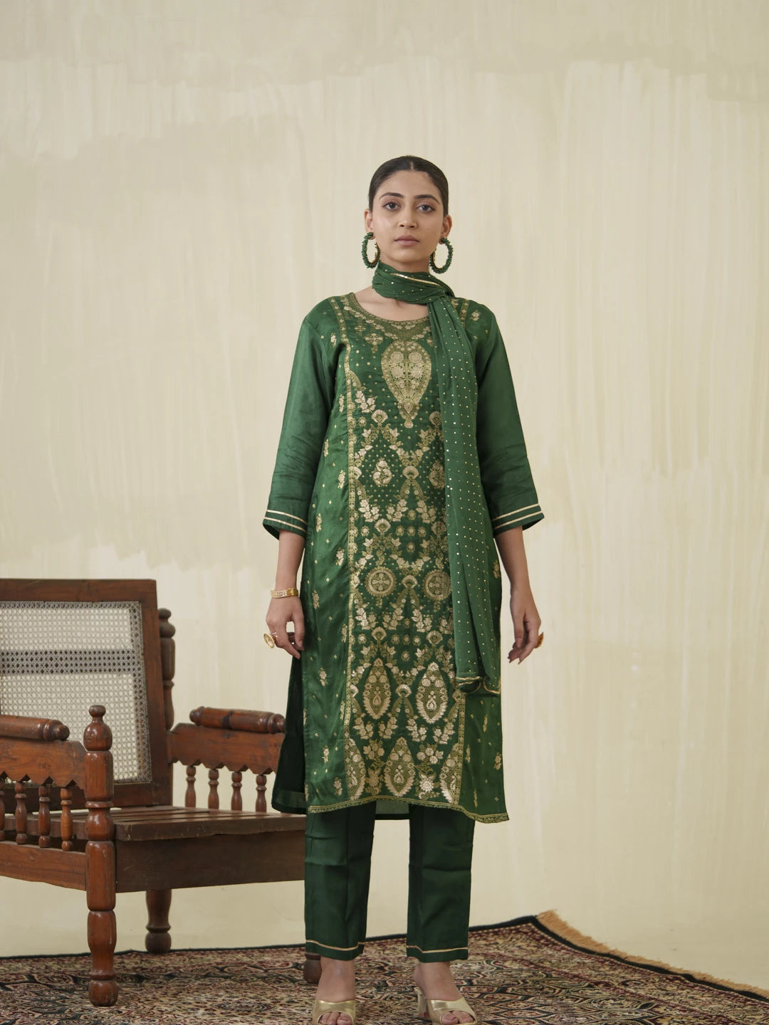 Dola Jecquard Green Colour Top Bottom Dupatta Set-MLWSHKS4357GRN