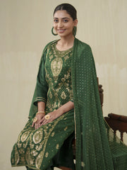 Dola Jecquard Green Colour Top Bottom Dupatta Set-MLWSHKS4357GRN