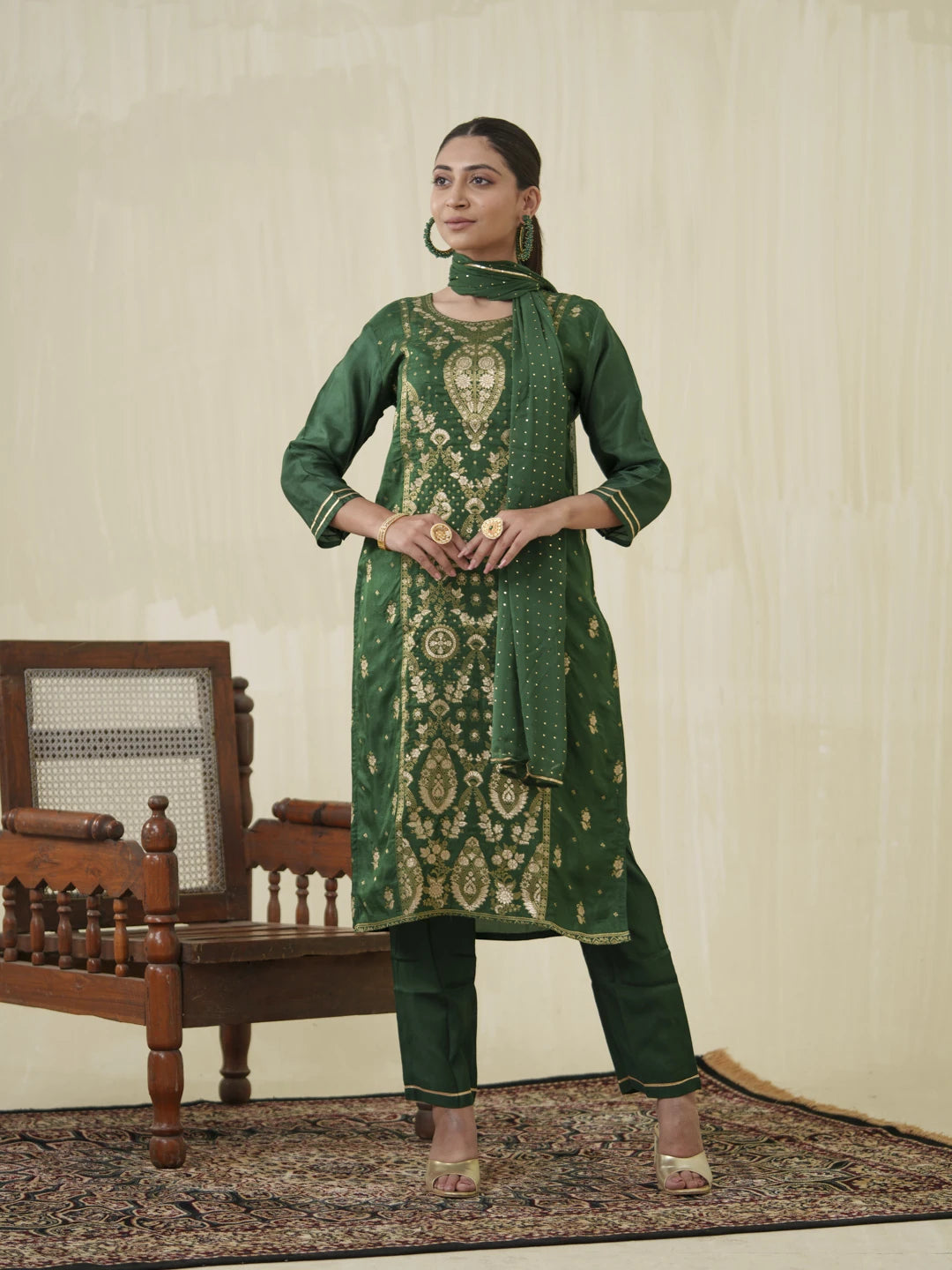 Dola Jecquard Green Colour Top Bottom Dupatta Set
