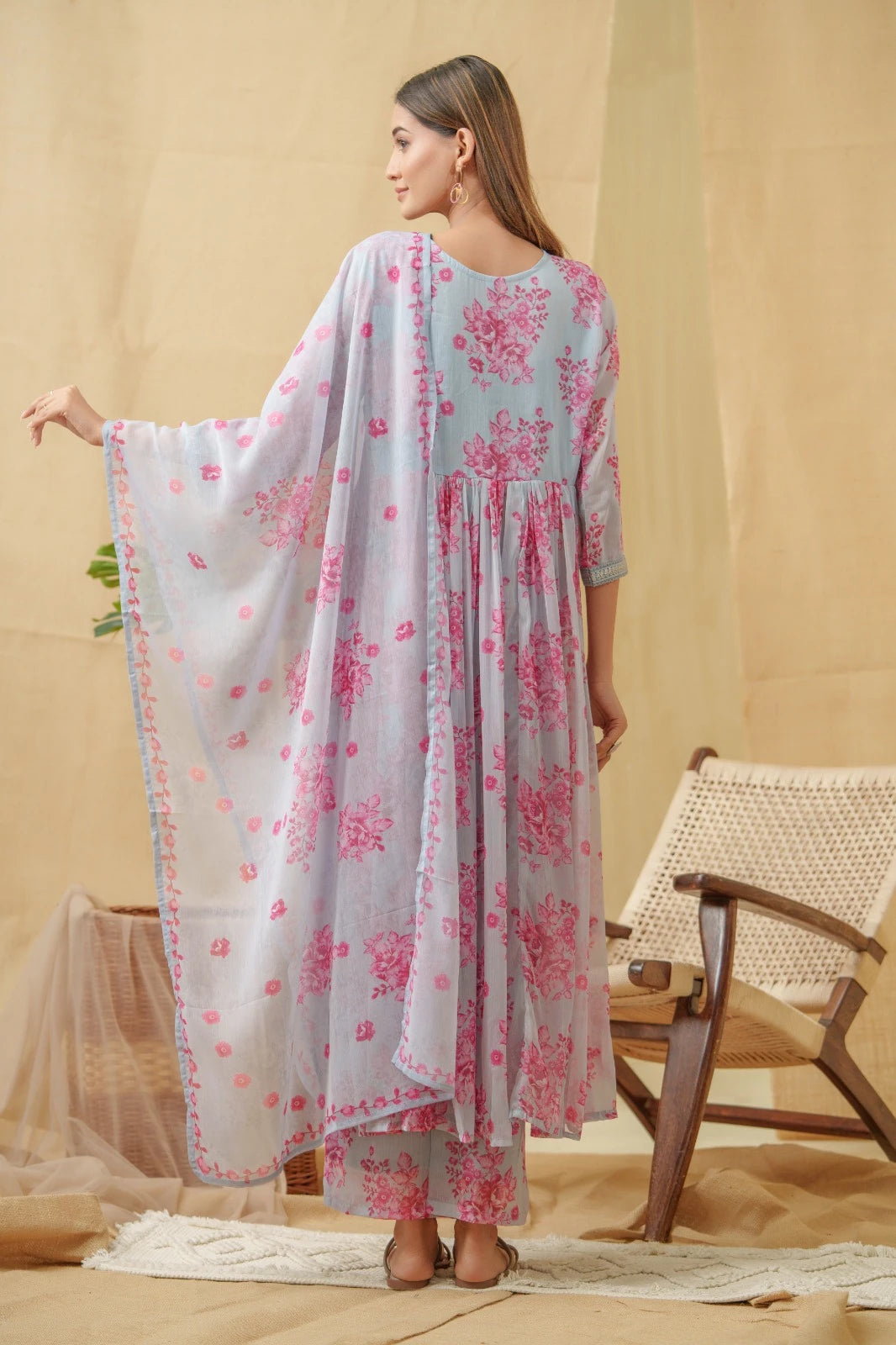 Chhifon Fabric Lavender colour Top Bottom Dupatta Set