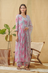 Chhifon Fabric Lavender colour Top Bottom Dupatta Set-MLWSHKS4359LVR