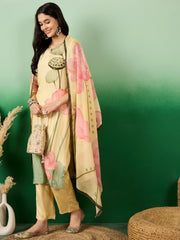 Muslin fabric Cream Colour Top Bottom Dupatta Set-MLWSHKS4360CRM