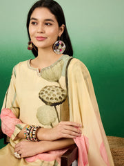 Muslin fabric Cream Colour Top Bottom Dupatta Set-MLWSHKS4360CRM