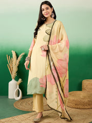 Muslin fabric Cream Colour Top Bottom Dupatta Set-MLWSHKS4360CRM