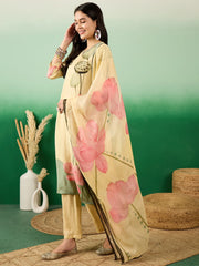 Muslin fabric Cream Colour Top Bottom Dupatta Set-MLWSHKS4360CRM