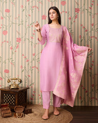 Chhifon Fabric Lavender colour Top Bottom Dupatta Set-MLWSHKS4361LVR