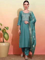 Chhifon Fabric Blue colour Top Bottom Dupatta Set-MLWSHKS4362BLU
