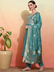 Chhifon Fabric Blue colour Top Bottom Dupatta Set-MLWSHKS4362BLU
