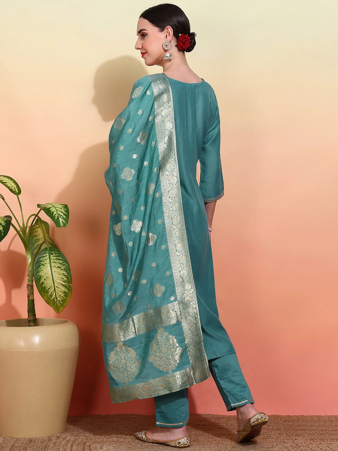 Chhifon Fabric Blue colour Top Bottom Dupatta Set