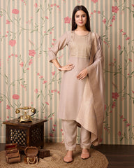 Chhifon Fabric Cream colour Top Bottom Dupatta Set-MLWSHKS4363CRM