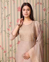 Chhifon Fabric Cream colour Top Bottom Dupatta Set-MLWSHKS4363CRM