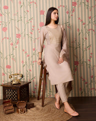 Chhifon Fabric Cream colour Top Bottom Dupatta Set-MLWSHKS4363CRM