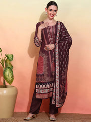 Poly Muslin Fabric Coffie Brown colour Top Bottom Dupatta Set-MLWSHKS4364CBR