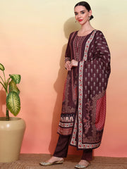 Poly Muslin Fabric Coffie Brown colour Top Bottom Dupatta Set-MLWSHKS4364CBR