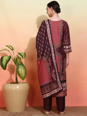 Poly Muslin Fabric Coffie Brown colour Top Bottom Dupatta Set-MLWSHKS4364CBR