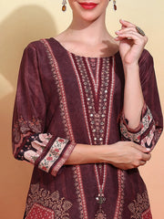 Poly Muslin Fabric Coffie Brown colour Top Bottom Dupatta Set-MLWSHKS4364CBR