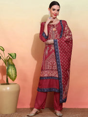 Poly Muslin Fabric Red colour Top Bottom Dupatta Set-MLWSHKS4365RED